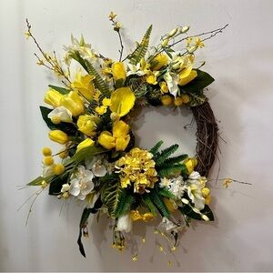 Floral Spring All Seasons Yellow Hydrangea Tulip Call Lilly Door Wall Wreath